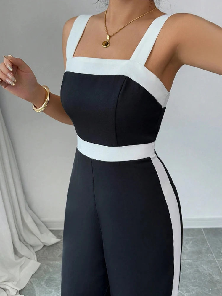 Women's Black and White Elegant Wide-Leg Jumpsuit