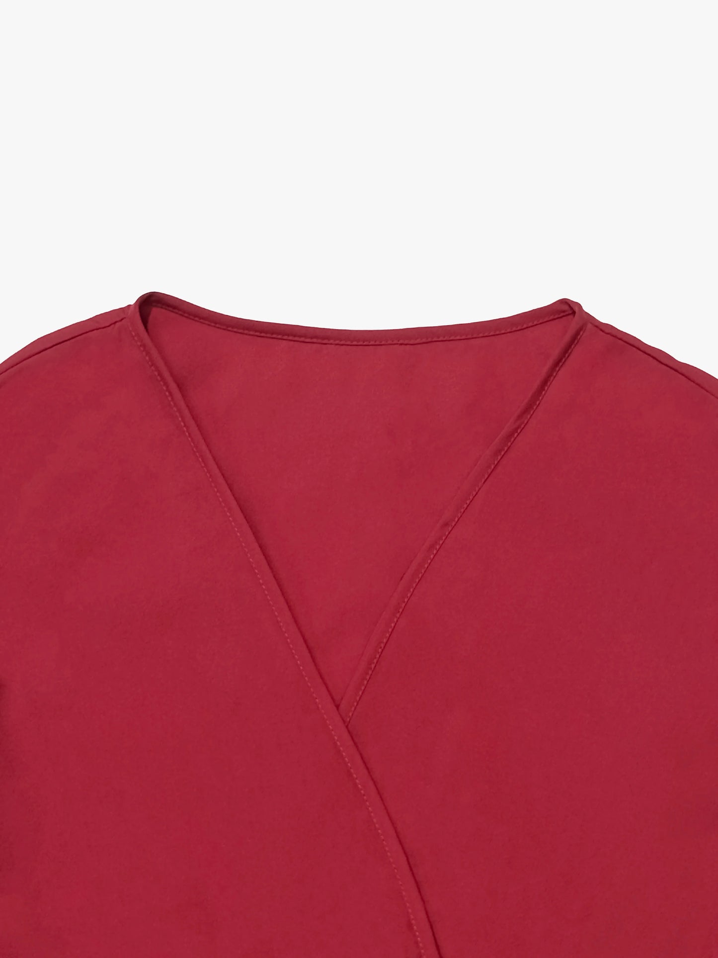 Elegant Women's Long Red Dress with Long Sleeves and Waist Tie, Pleated