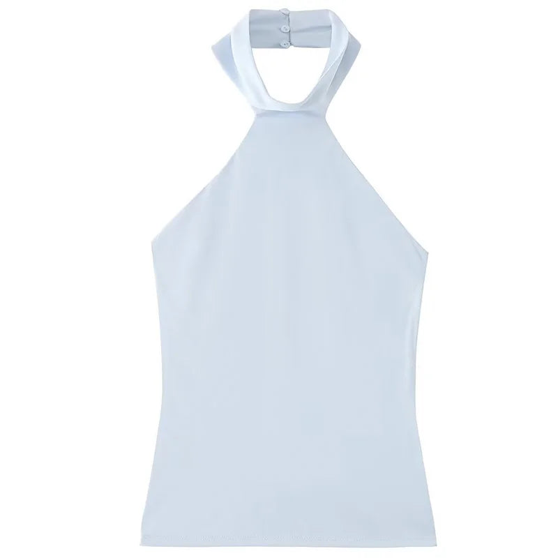 Women's Halter Asymmetrical Blouse | Elegant Tank Top with High Neck