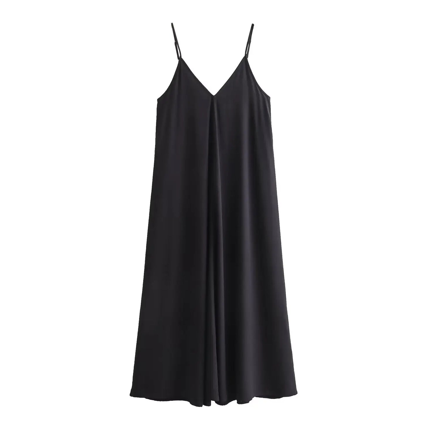Women's Long Slip Dress with Thin Straps in Silk