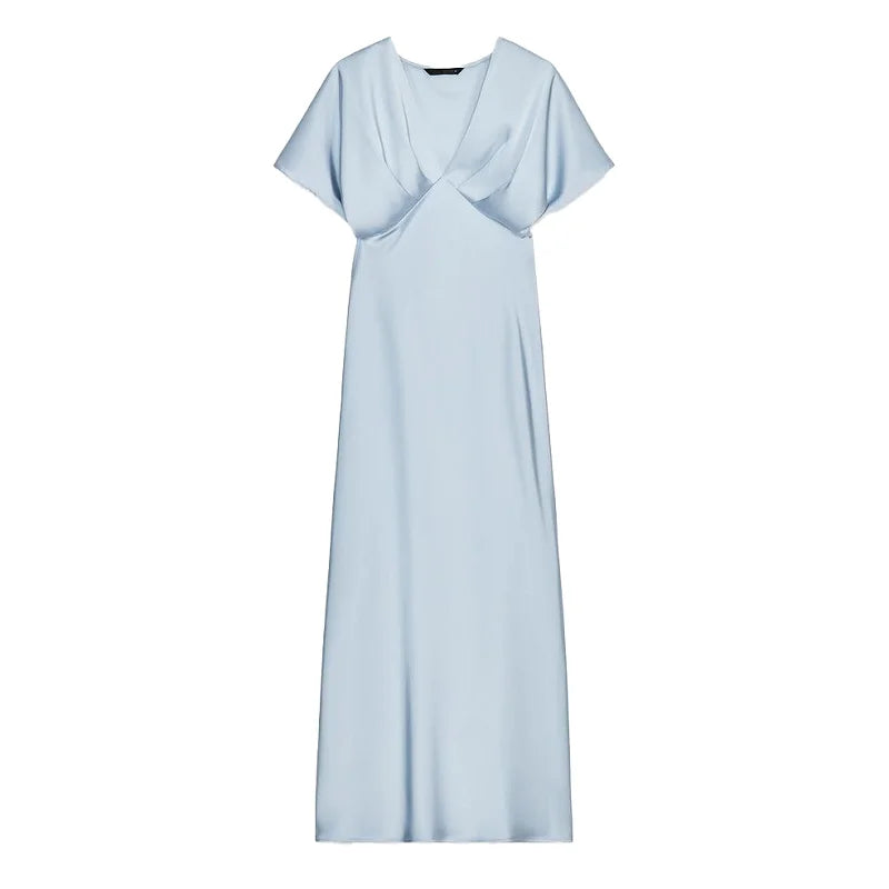 Midi Satin Dress with Flowing Drape