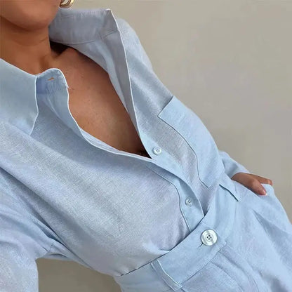 Women's Linen Set Elegant Tailored Shirt and Shorts for Summer