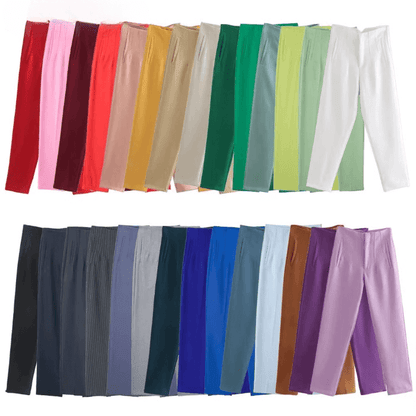 DUOPERI Women Fashion Solid Basic High Waist Trousers Chic Female Office Lady Casual Business Workwear Long Pant