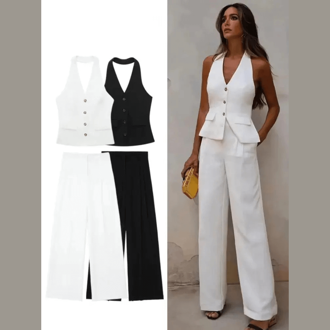 Women's classic vest and wide-leg pants set