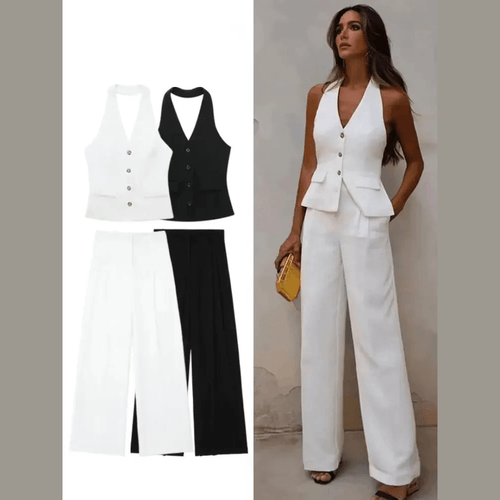 Women's classic vest and wide-leg pants set