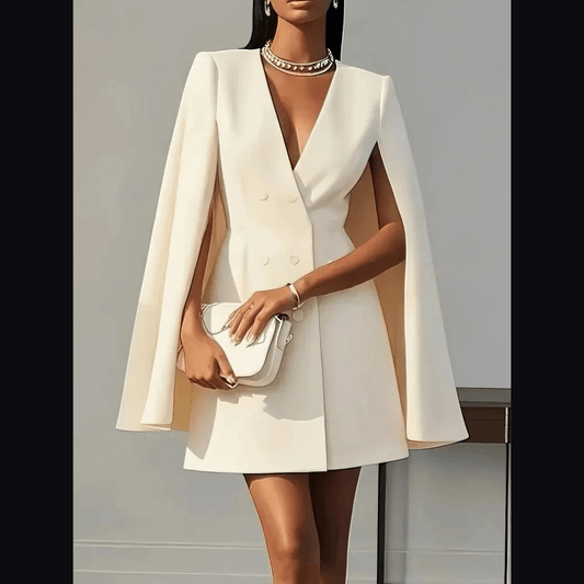 Women's White Blazer Dress with Cape Sleeves