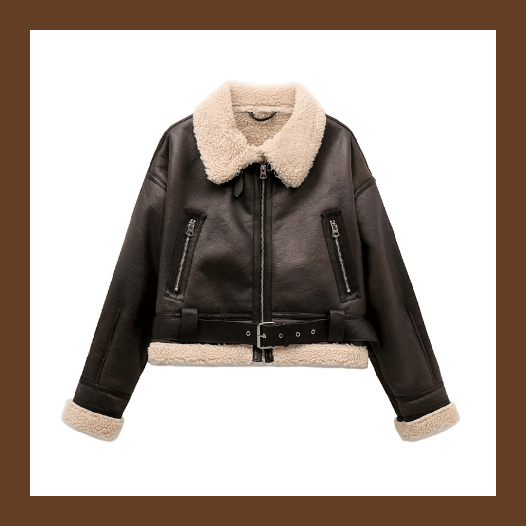 Women's Aviator Jacket in Faux Leather with Fleece Lining | Lined Winter Coat