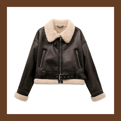 Women's Aviator Jacket in Faux Leather with Fleece Lining | Lined Winter Coat
