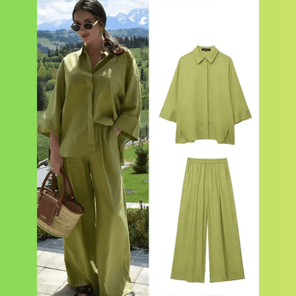 Women's Linen Set | Oversized Shirt and Wide Leg Pants