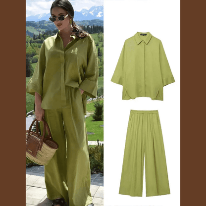 Women's Linen Set | Oversized Shirt and Wide Leg Pants