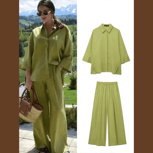 Women's Linen Set | Oversized Shirt and Wide Leg Pants