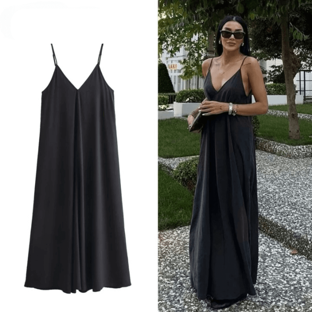 Women's Long Slip Dress with Thin Straps in Silk