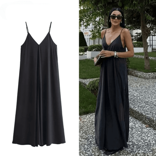 Women's Long Slip Dress with Thin Straps in Silk