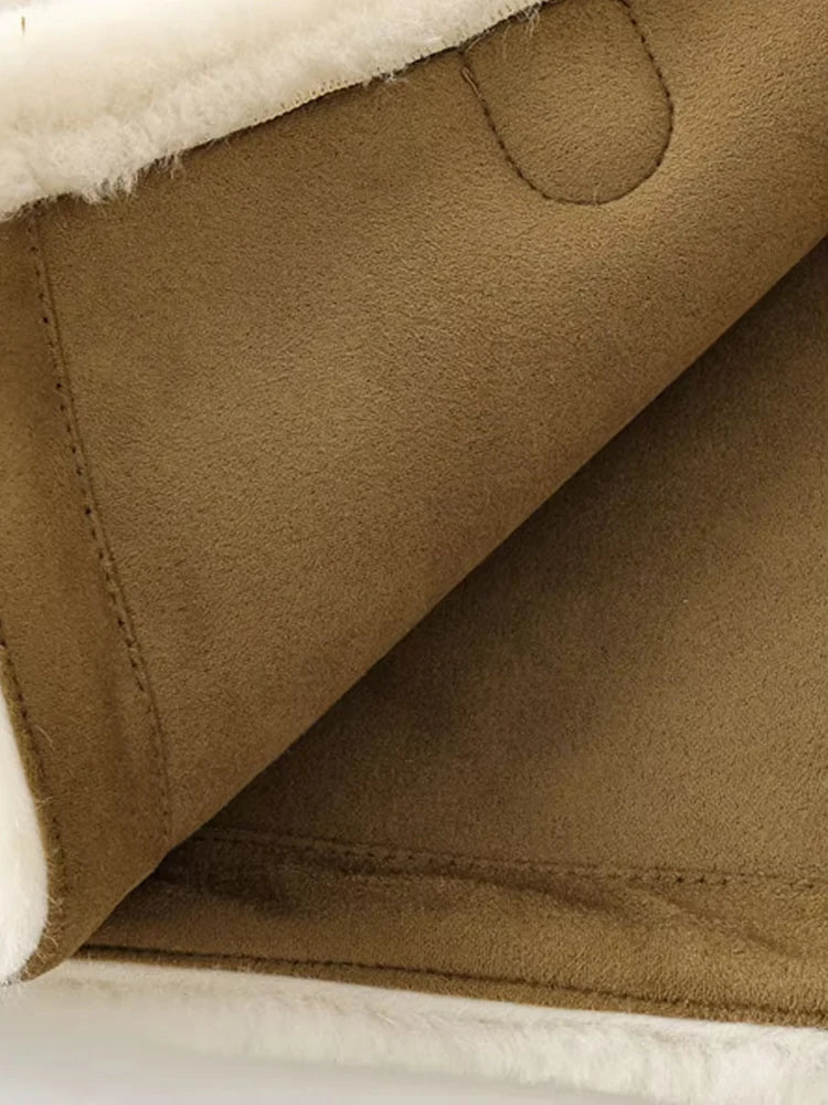 Women's Beige Short Faux Fur Coat with Toggle Closure, Elegant Teddy Winter Jacket