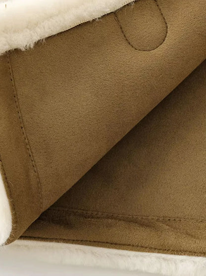 Women's Beige Short Faux Fur Coat with Toggle Closure, Elegant Teddy Winter Jacket