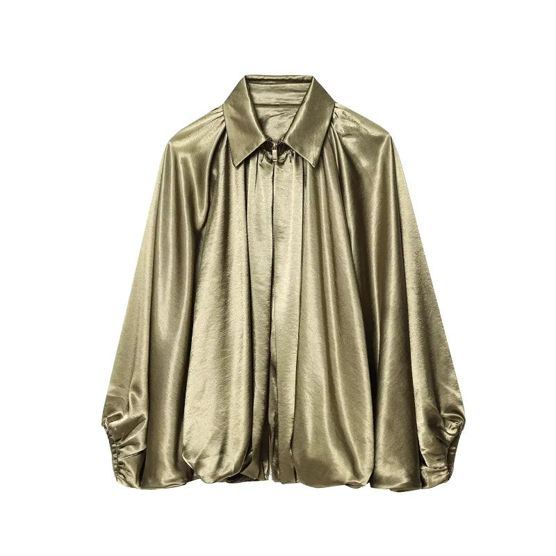 Women's Satin Blouse, Elegant Long-Sleeved Satin Shirt