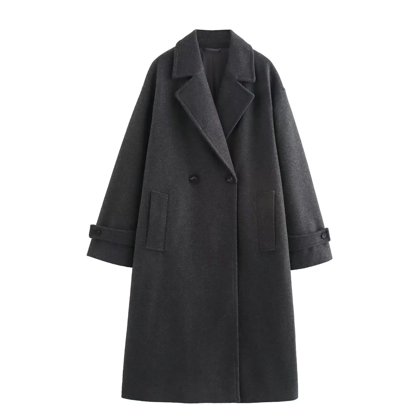 Women's Long Oversized Wool Coat, Elegant Winter Warm Overcoat with Buttons