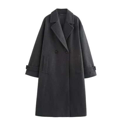Women's Long Oversized Wool Coat, Elegant Winter Warm Overcoat with Buttons