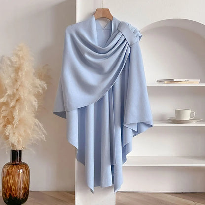 Women's Elegant Winter Poncho, Asymmetrical Knit Blanket Cape for Casual and Sophisticated Looks