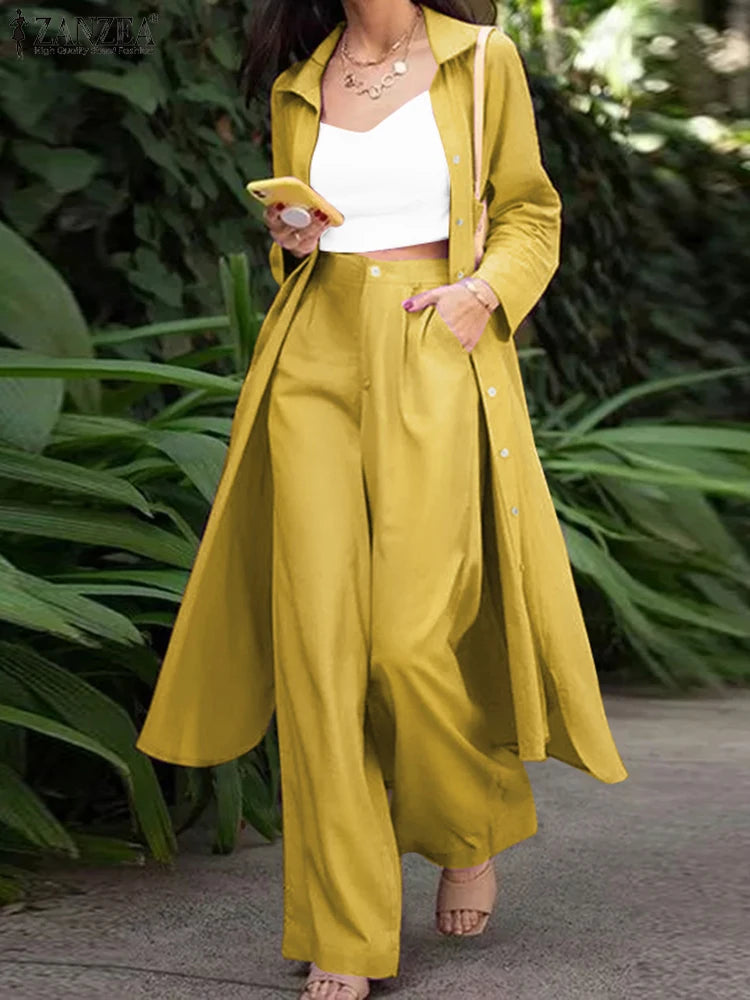 Women's Spring Long-Sleeved Top and Pants Set, Modern Streetwear Style. Two-piece set with long-sleeved top and wide-leg pants.