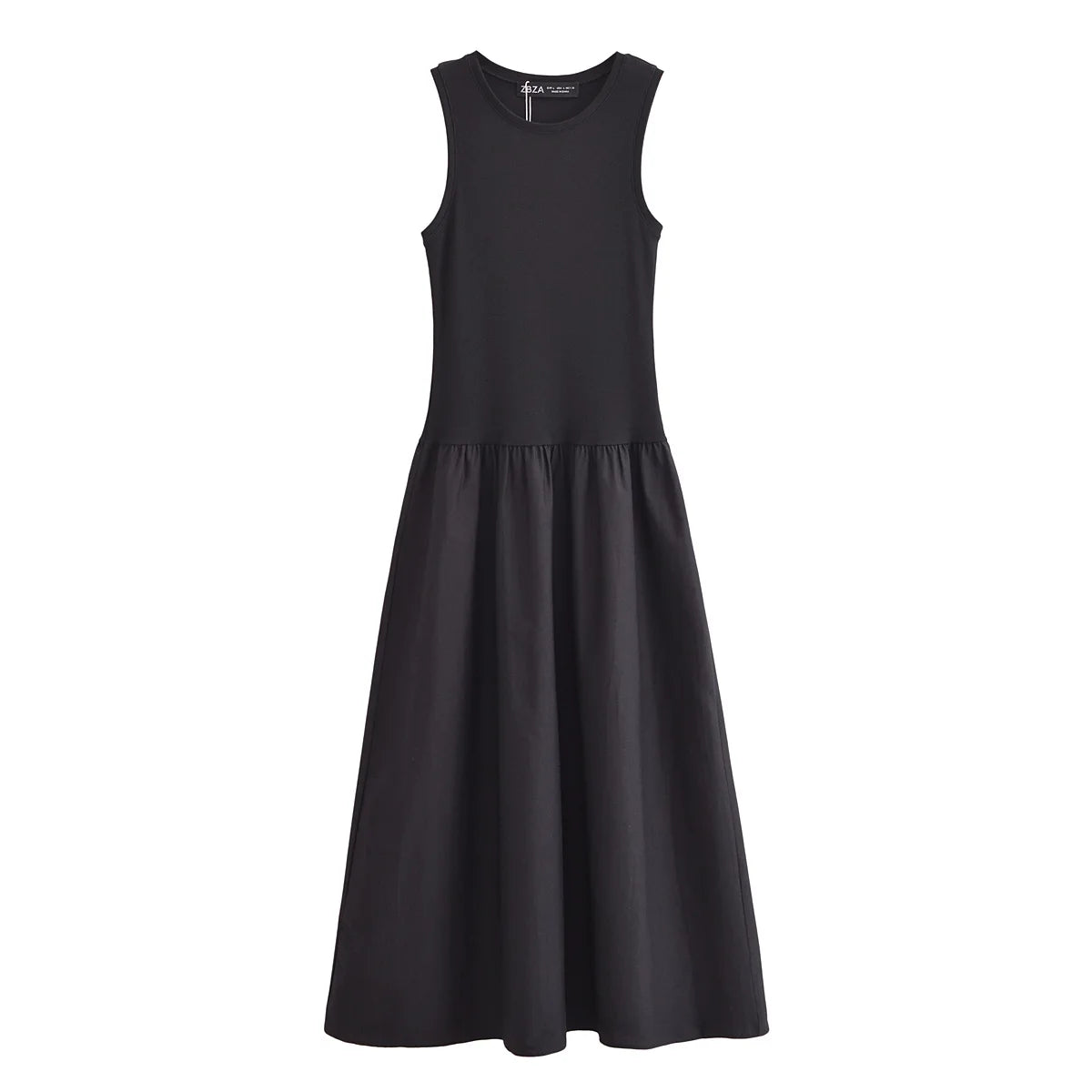 Women's Elegant Casual Cotton Tank Top Midi Dress, Black or Beige