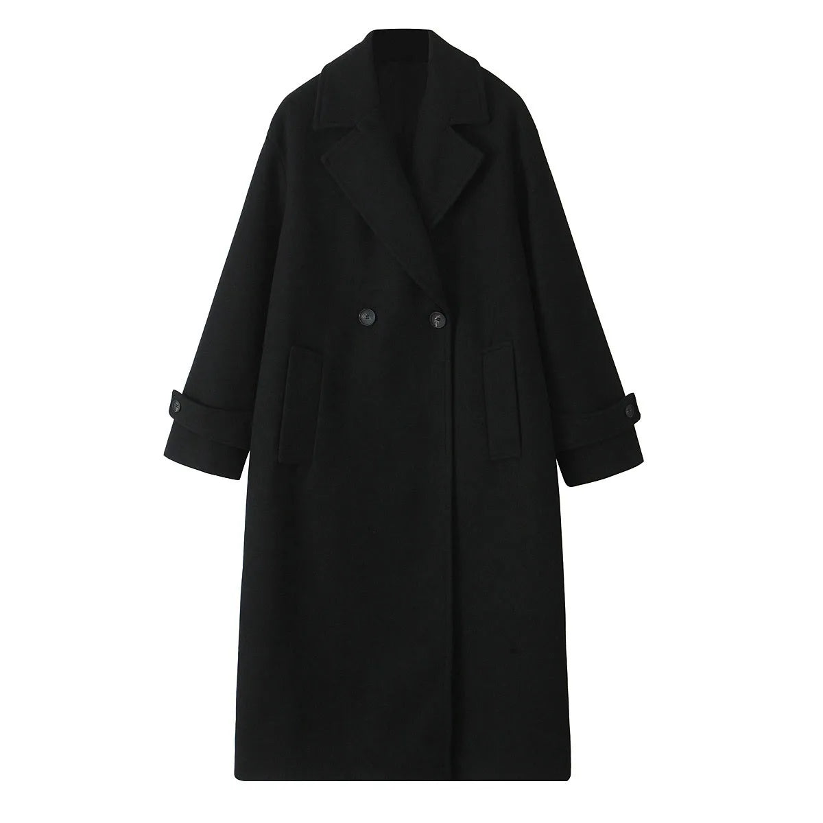 Women's Long Oversized Wool Coat, Elegant Winter Warm Overcoat with Buttons