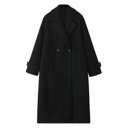 Women's Long Oversized Wool Coat, Elegant Winter Warm Overcoat with Buttons