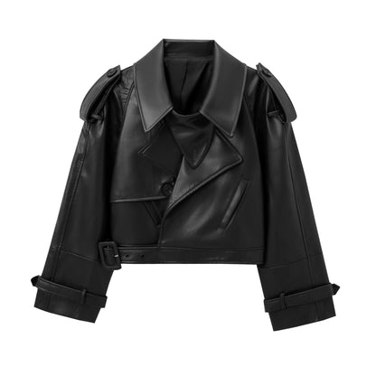 Women's Oversized Faux Leather Cropped Jacket, Puff Sleeves, Fashion Blogger Style
