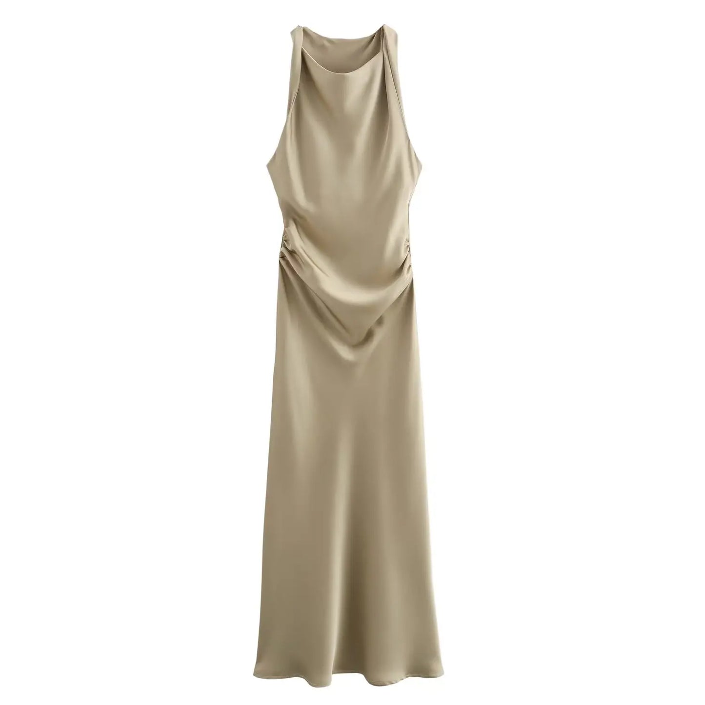 Women's Satin Midi Slip Dress, Elegant with Drape