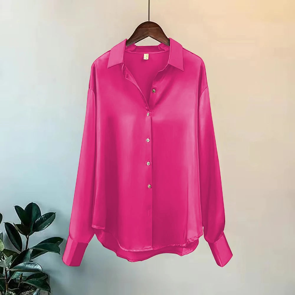 Elegant Women's Satin Long-Sleeved Shirt for Casual or Formal Looks