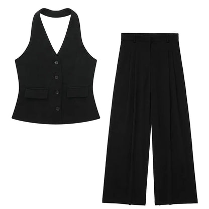 Women's classic vest and wide-leg pants set
