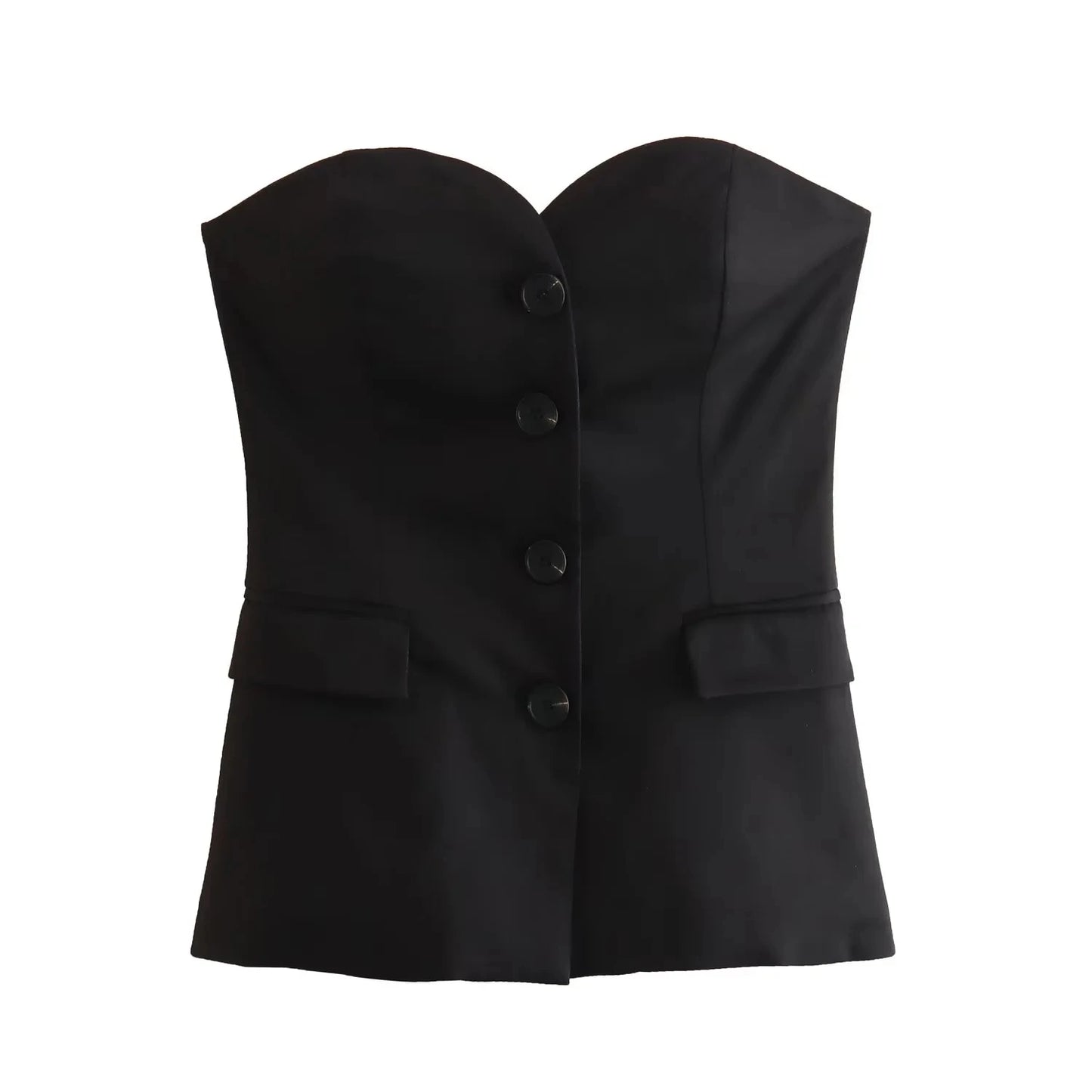 Women's Tailored Set: Corset Top with Buttons and Straight Leg Pants