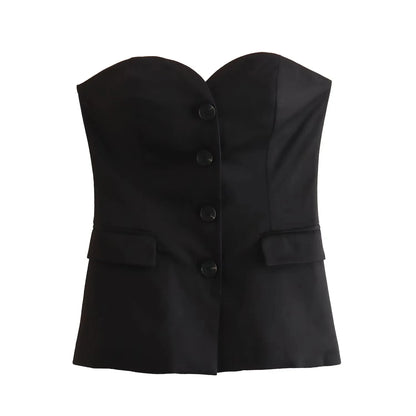 Women's Tailored Set: Corset Top with Buttons and Straight Leg Pants