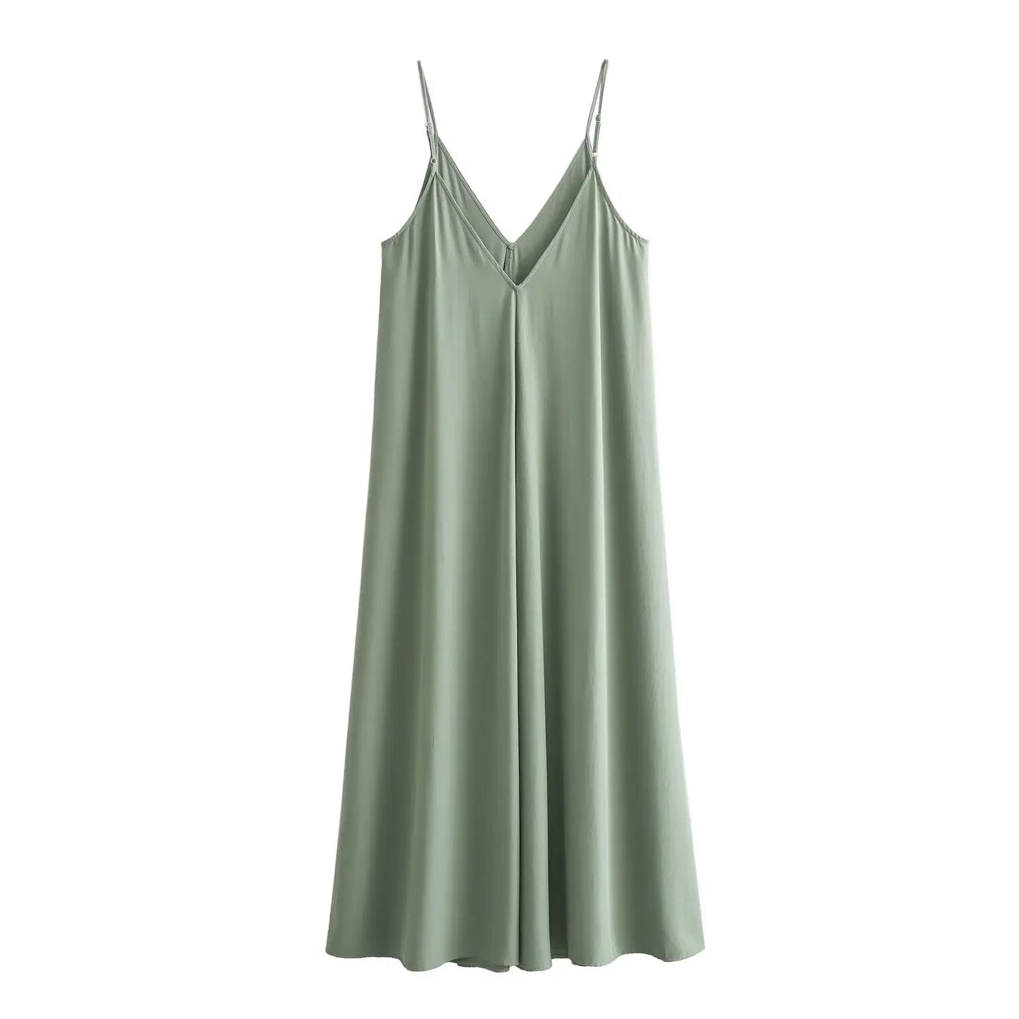 Women's Long Slip Dress with Thin Straps in Silk