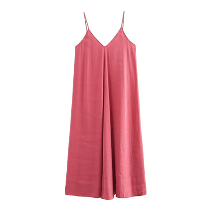 Women's Long Slip Dress with Thin Straps in Silk