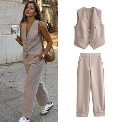 Women's Elegant Tailored Vest and Pants Set
