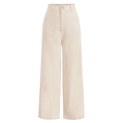 Women's Wide-Leg Corduroy Trousers with a High Waist, Elegant and Comfortable