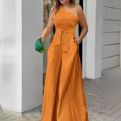 Women's Jumpsuit with Elegant Off-Shoulder Tailoring, Wide Leg, Chic Formal Look
