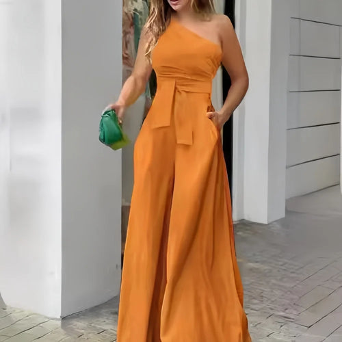Women's Jumpsuit with Elegant Off-Shoulder Tailoring, Wide Leg, Chic Formal Look