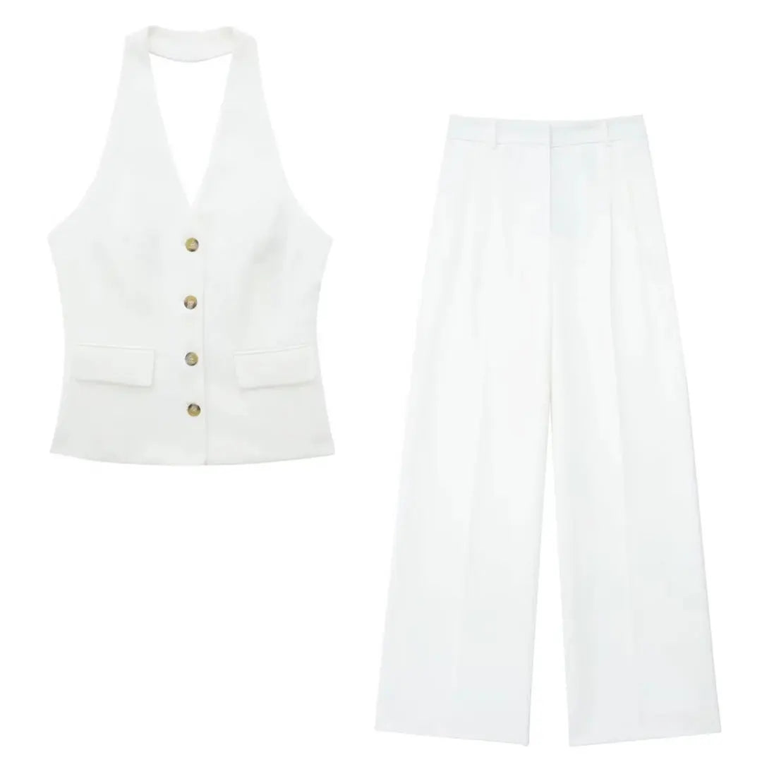 Women's classic vest and wide-leg pants set