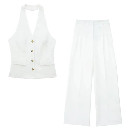Women's classic vest and wide-leg pants set