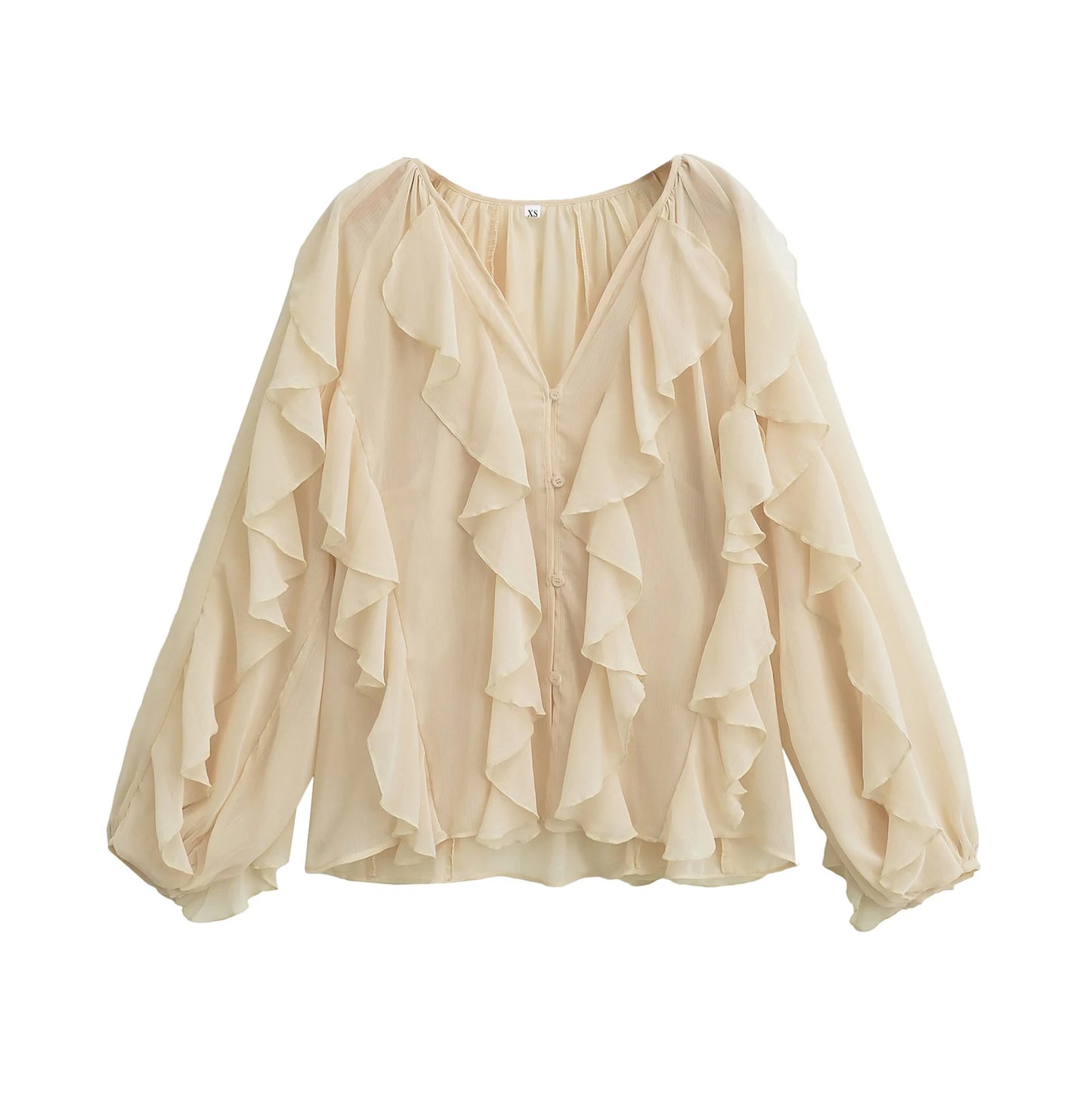 Women's Chiffon Blouse with Ruffles, Long Sleeves, Lightweight and Elegant