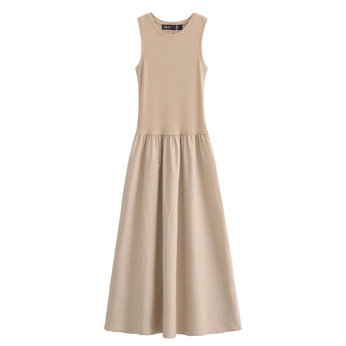 Women's Elegant Casual Cotton Tank Top Midi Dress, Black or Beige