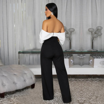 Women's Off-the-Shoulder Jumpsuit, Black and White