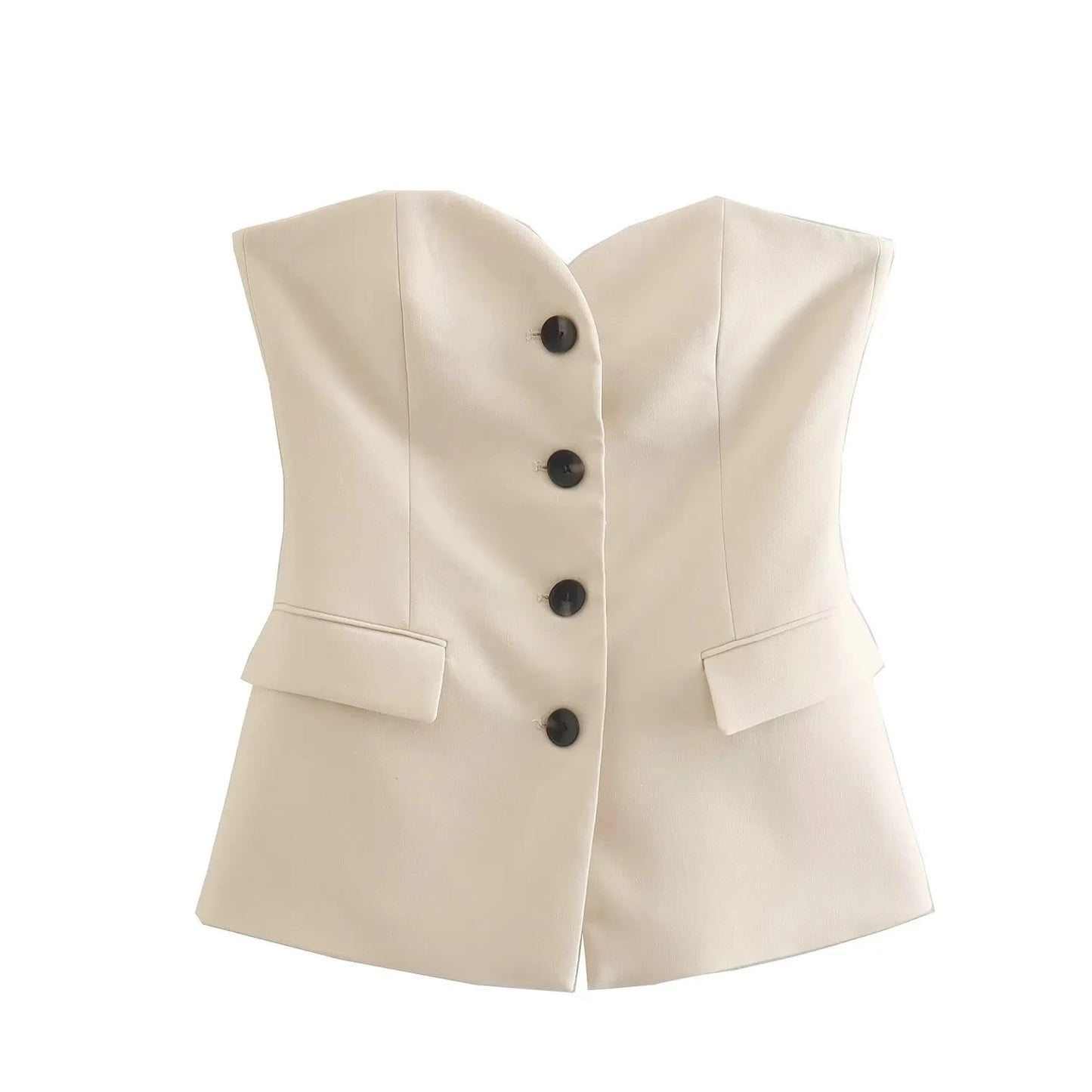 Women's Tailored Set: Corset Top with Buttons and Straight Leg Pants