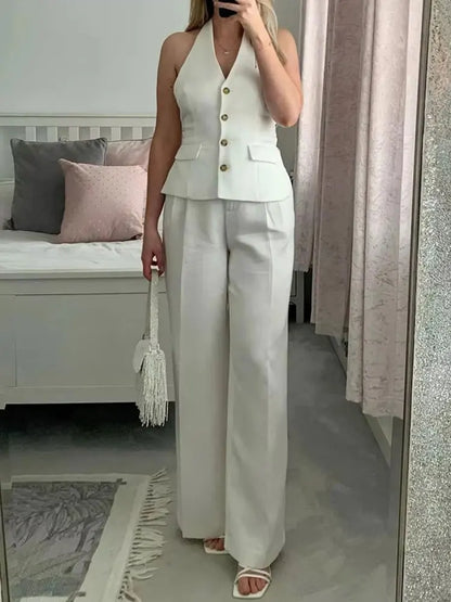 Women's classic vest and wide-leg pants set
