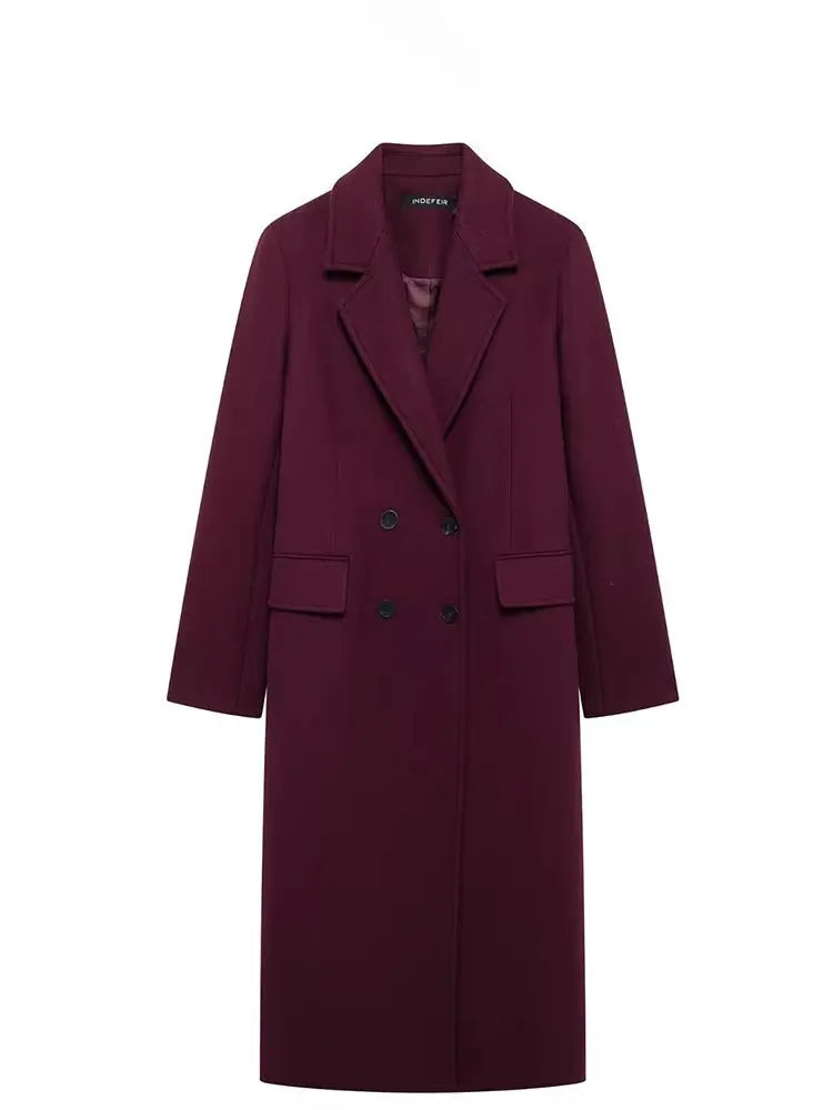 Women's Long Tailored Coat, Wine Color, Elegant Winter Overcoat
