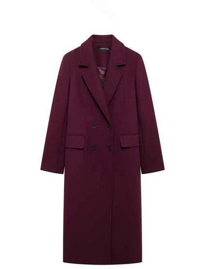 Women's Long Tailored Coat, Wine Color, Elegant Winter Overcoat