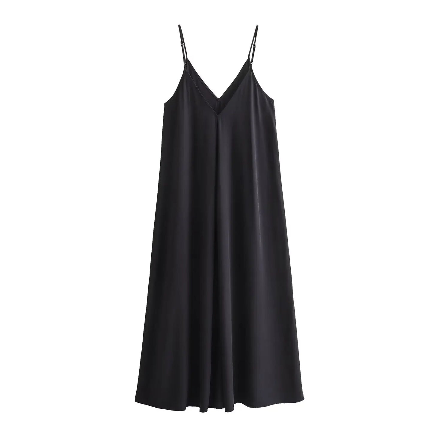 Women's Long Slip Dress with Thin Straps in Silk