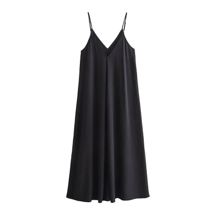 Women's Long Slip Dress with Thin Straps in Silk